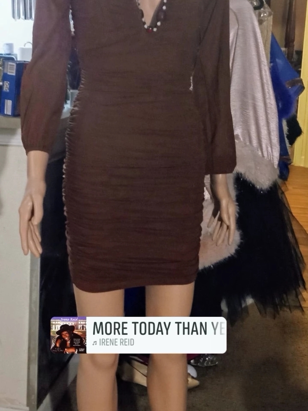 Brown Ruched Long-Sleeve Bodycon Dress